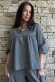 Arbi Gingham Peasant Smock Blouse Black